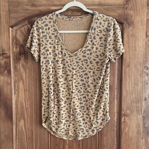 Abercrombie & Fitch Tan Leopard Print V-Neck Tee